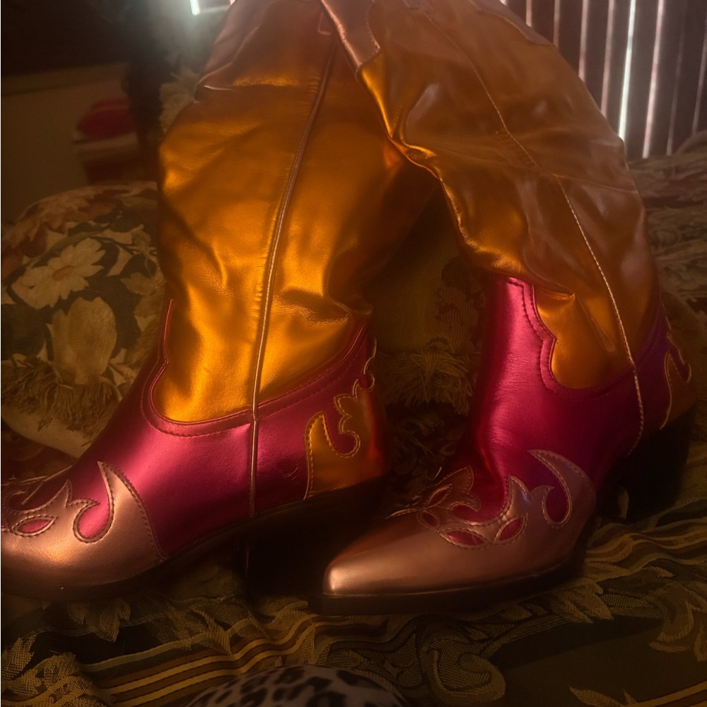 Metallic Pink and Gold Western-Ankle Boots for Women